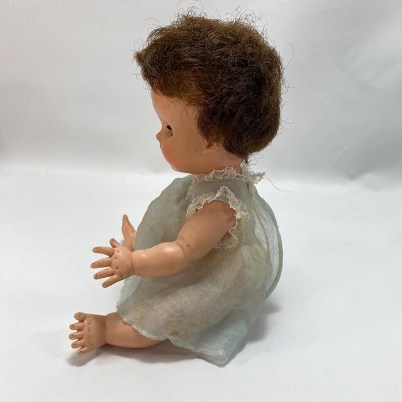 Vintage Creepy Scary Baby Doll Fuzzy Hair Open Close Eyes Rubber Body Move Limbs - Picture 5 of 16